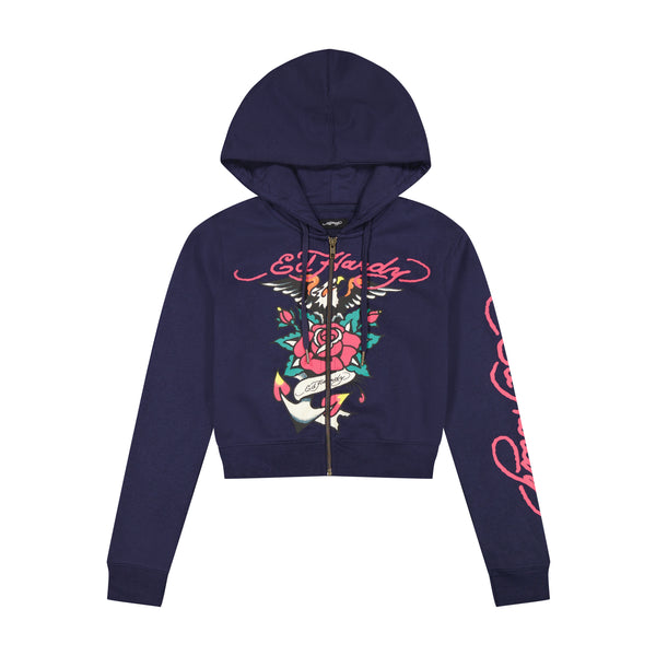 ed hardy Eagle Rose Cropped Hoodie