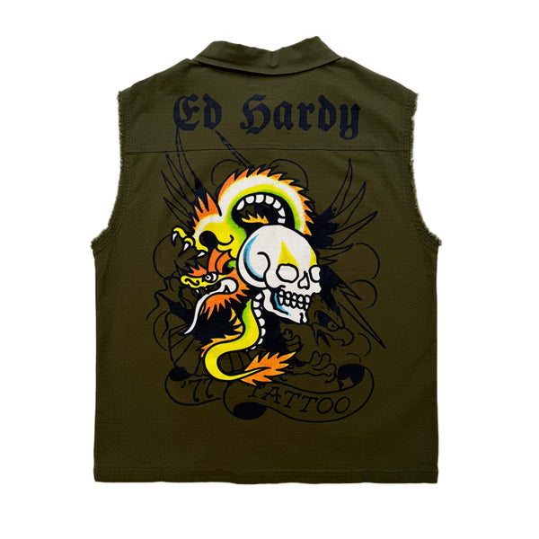 Ed Hardy Eagle Skull Twill Sleeveless Shirt Jacket