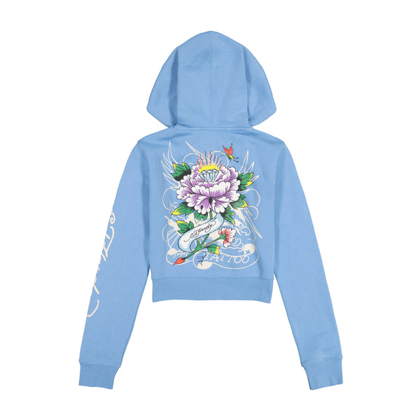 Ed Hardy Flower Skull Cropped Hoodie