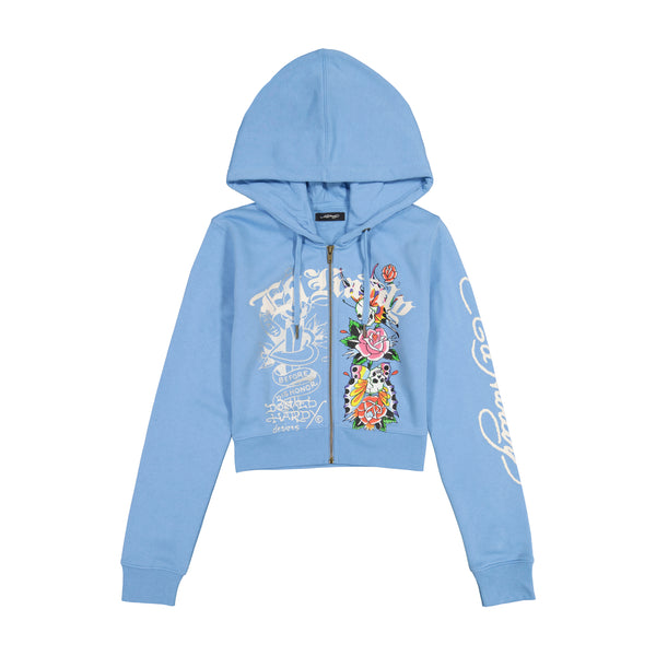 ed hardy Flower Skull Cropped Hoodie