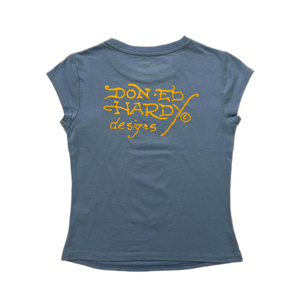 Ed Hardy Flower Skulls Cap Sleeve Fitted Tee