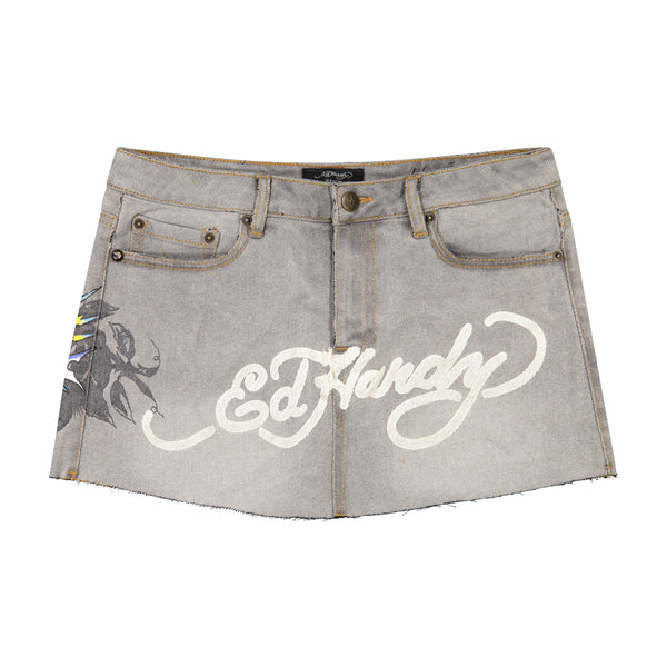 ed hardy Fun Dagger Denim Mini Skirt