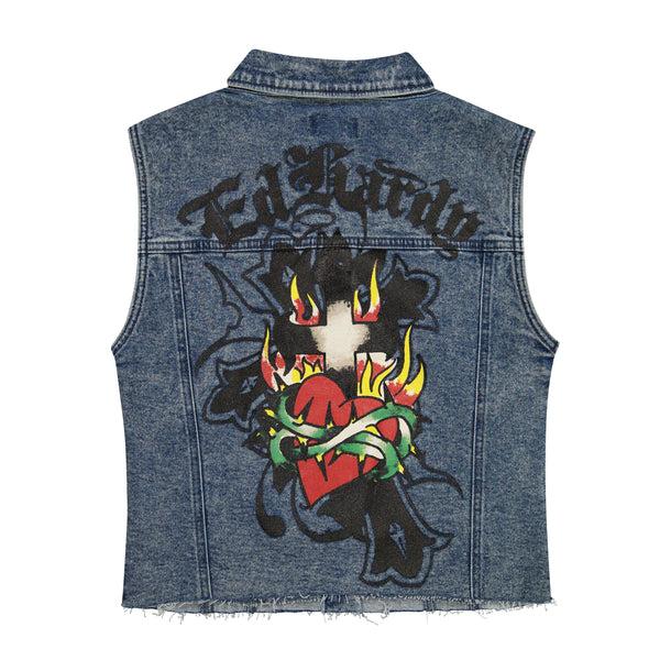 Ed Hardy Heart Cross Trucker Denim Vest