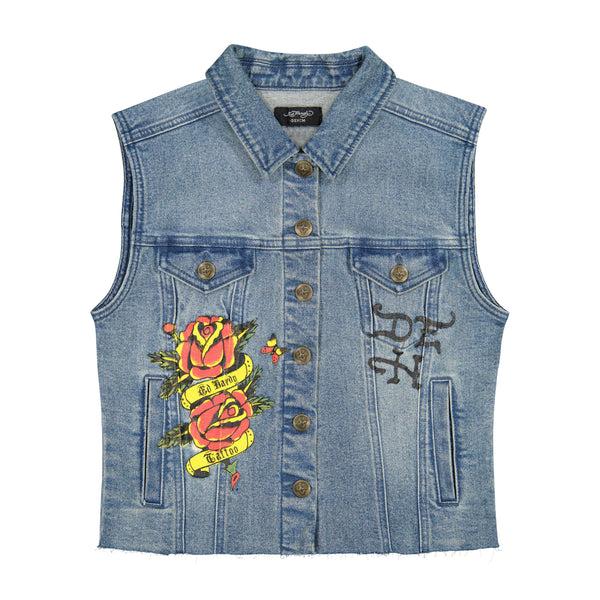 ed hardy Heart Cross Trucker Denim Vest