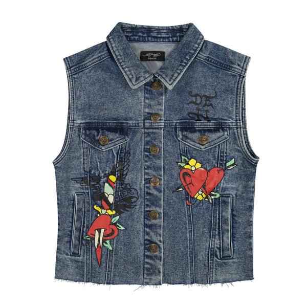 ed hardy Heart Cross Trucker Denim Vest