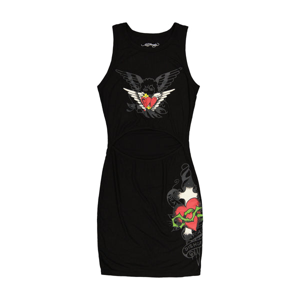 ed hardy Heart Wings Cut Out Rib Tank Dress