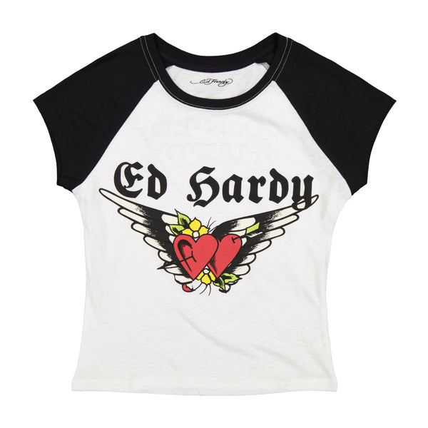 ed hardy Heart Wings Raglan Cap Sleeve Tee