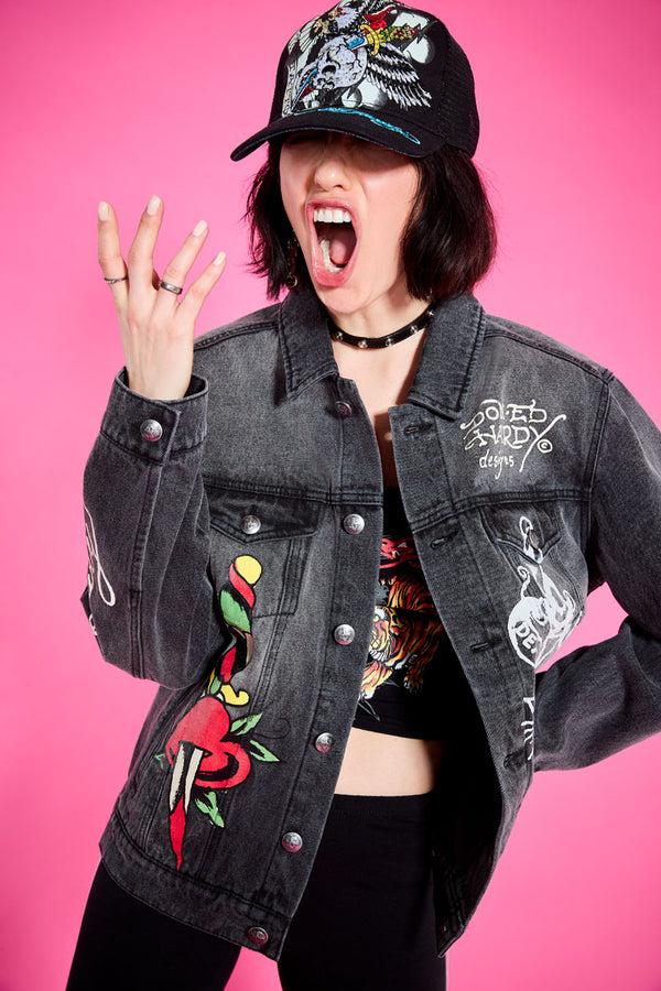 Ed Hardy Heart Wings Unisex Trucker Jacket