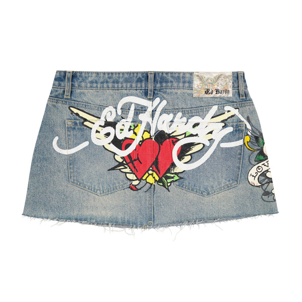 Ed Hardy LKS Skull Denim Mini Skirt