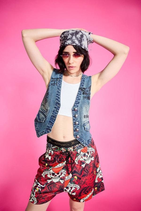Ed Hardy Multi Tattoo Denim Vest