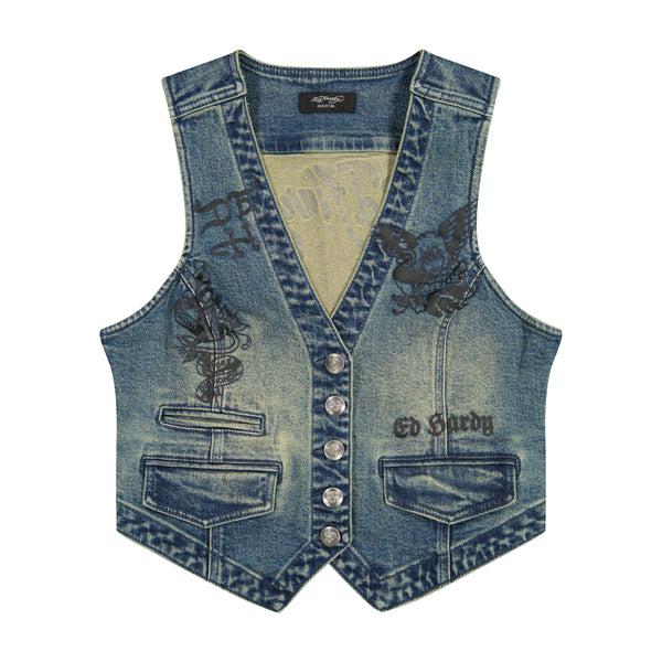 ed hardy Multi Tattoo Denim Vest