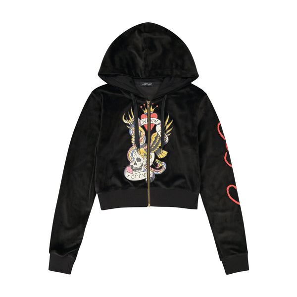 ed hardy NYC Skull Y2K Velour Hoodie