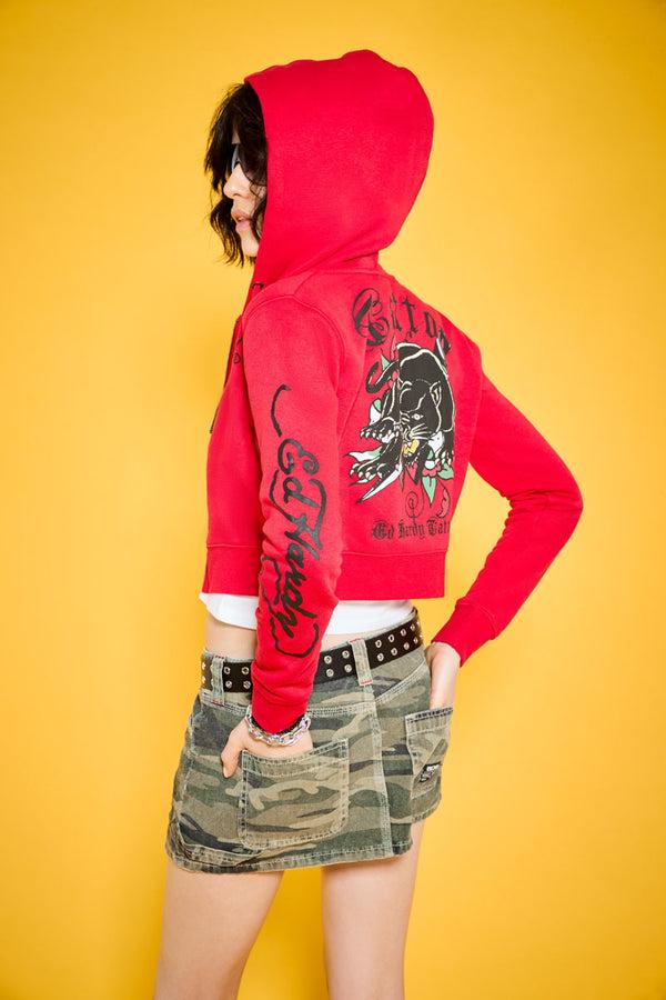 Ed Hardy Panther Dagger Cropped Hoodie