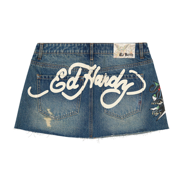Ed Hardy Panther Dagger Denim Mini Skirt