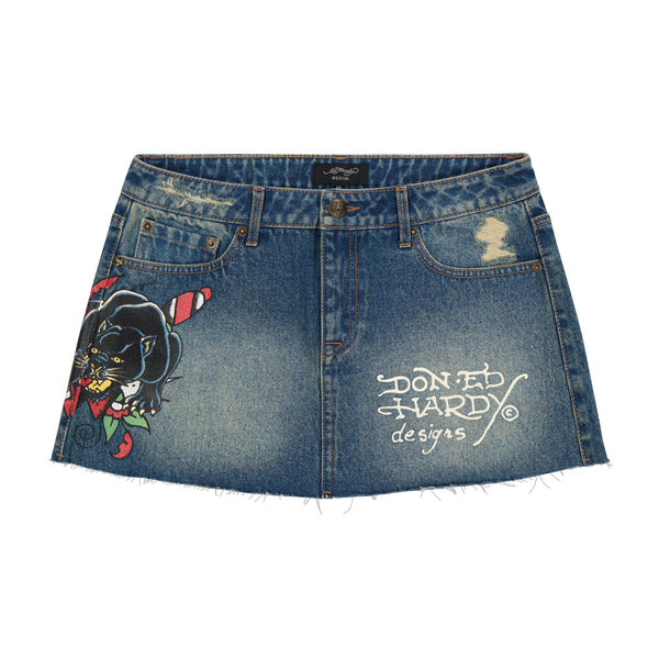 ed hardy Panther Dagger Denim Mini Skirt
