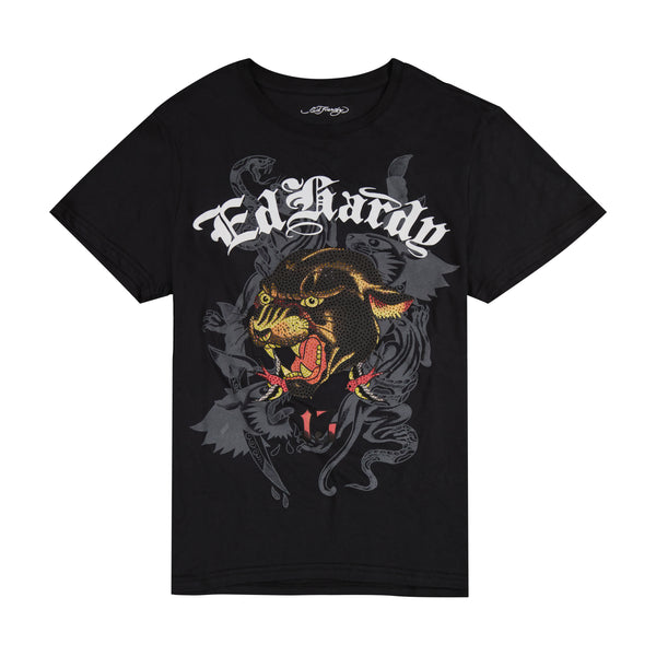 ed hardy Panther Head Throwback Rhinestone Tee