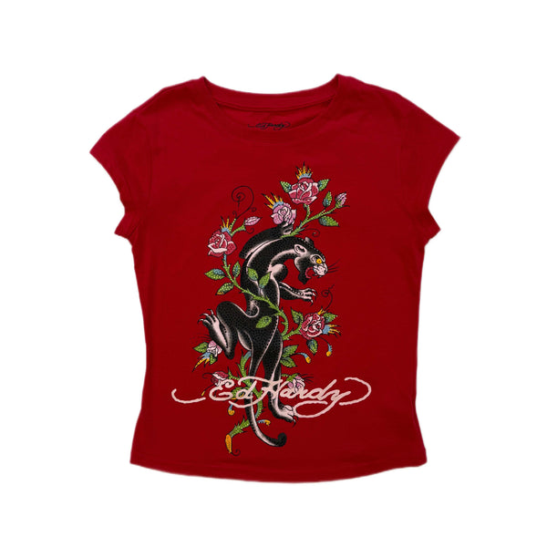 ed hardy Panther Rhinestone Cap Sleeve Tee