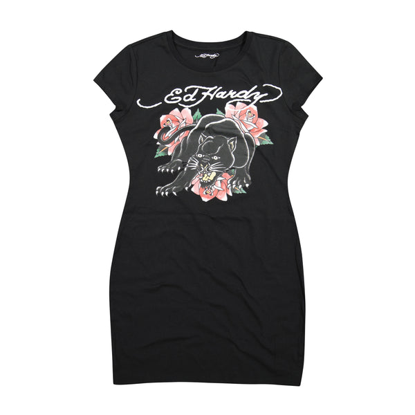 ed hardy Panther Roses Short Sleeve Tee Dress