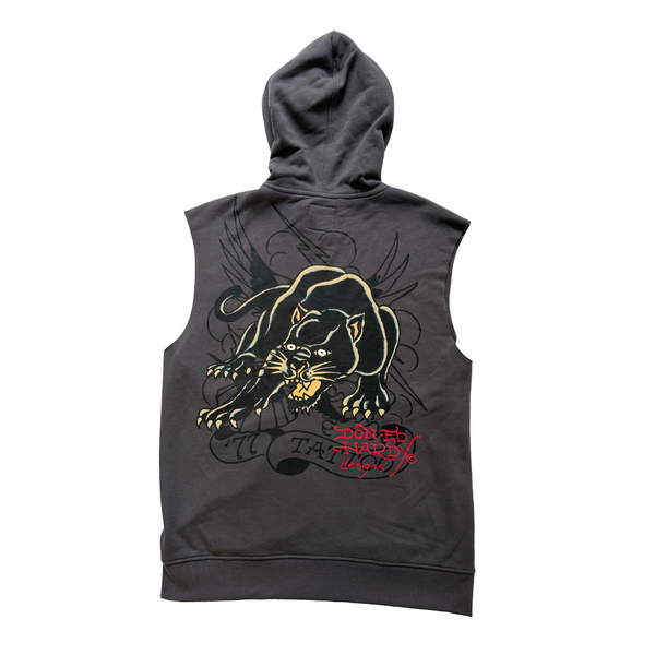 Ed Hardy Panther Skull Fleece Cut Off Hoodie