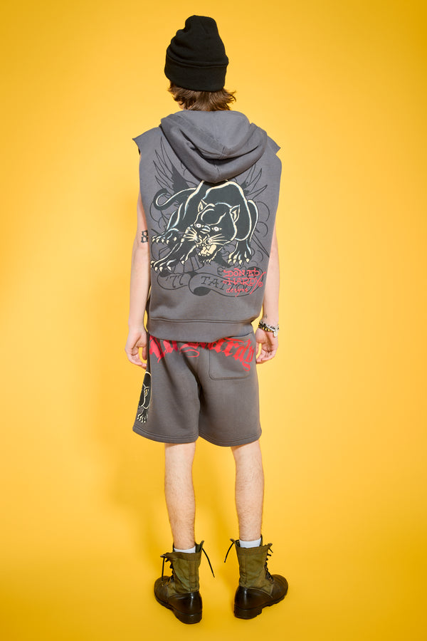 Ed Hardy Panther Skull Fleece Cut Off Hoodie