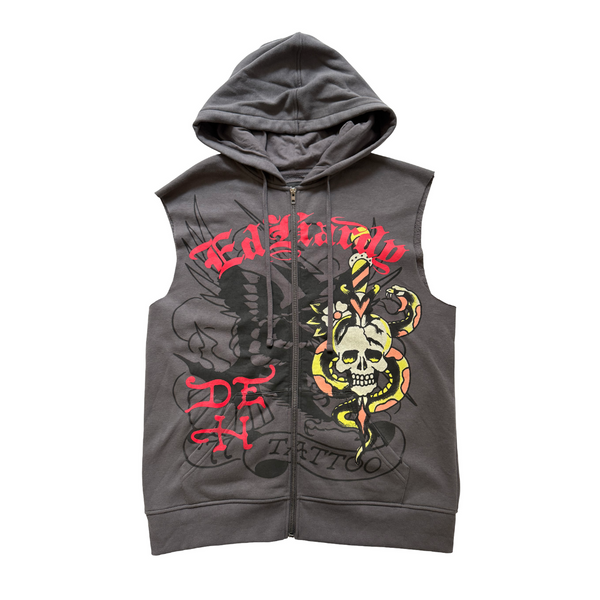 ed hardy Panther Skull Fleece Cut Off Hoodie