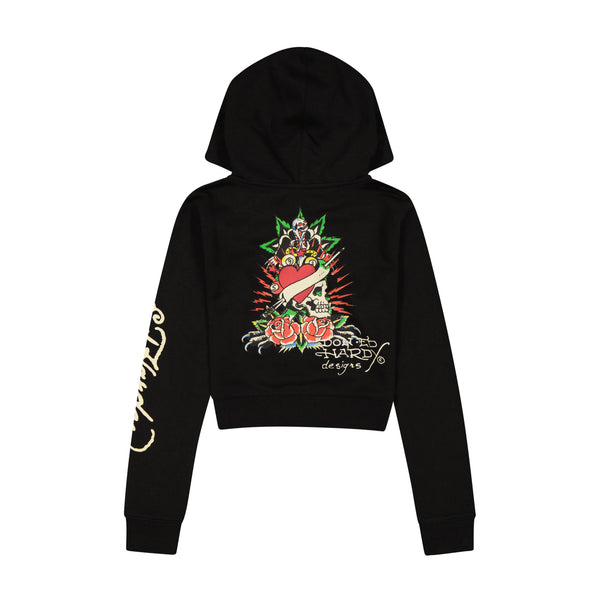 Ed Hardy Rose Skull Zip Front Hoodie