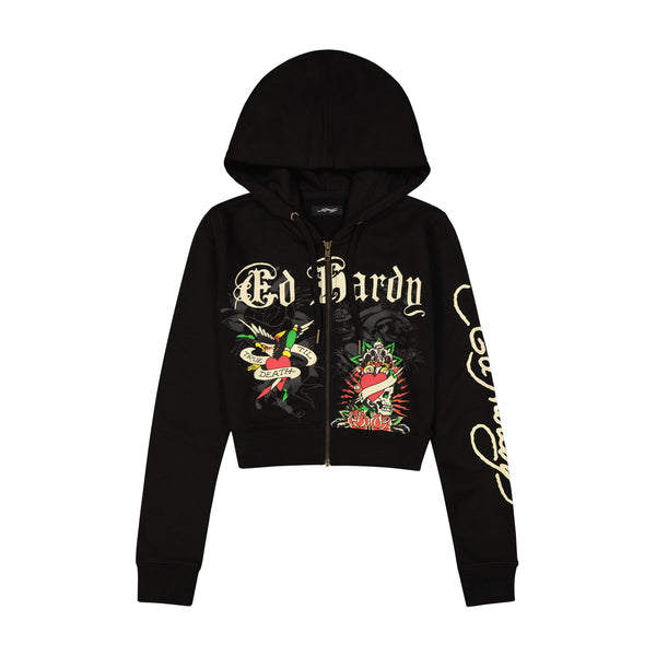 ed hardy Rose Skull Zip Front Hoodie