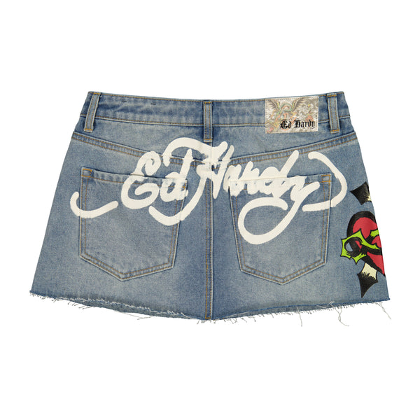 Ed Hardy Sacred Heart Denim Skirt