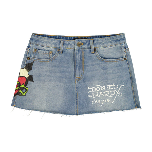 ed hardy Sacred Heart Denim Skirt