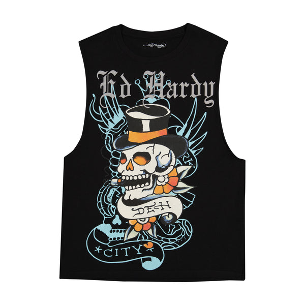 ed hardy Skull Tophat Mens Cut Off Tee