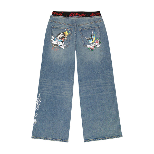 Ed Hardy Swallow Panther Elastic Band Jeans