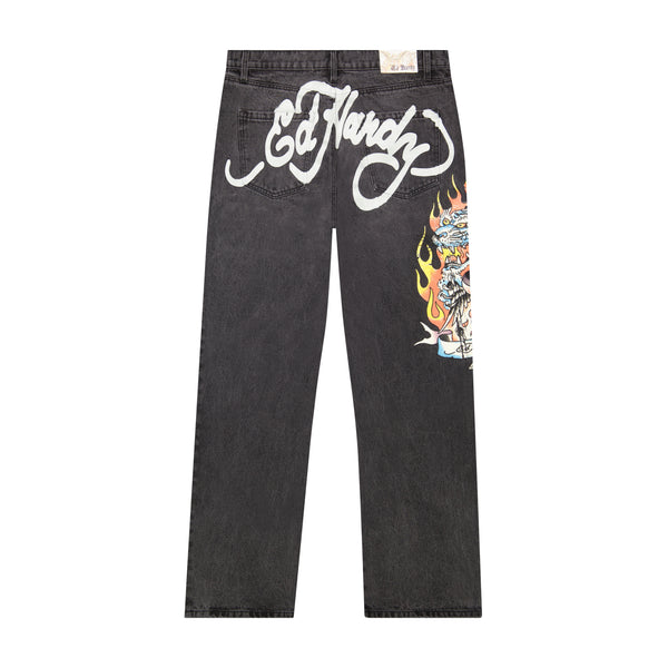 Ed Hardy Tiger Flame Loose Fit Jeans