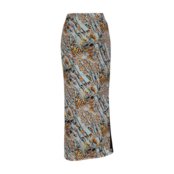 ed hardy Tiger Print Mesh Maxi Skirt
