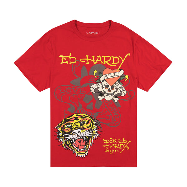 ed hardy Tiger Skull Multi Tattoo Tee