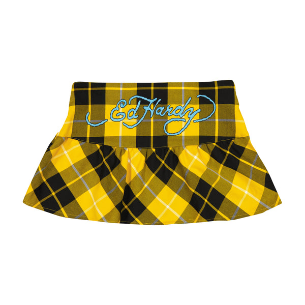 Ed Hardy True Eagle Plaid Flare Miniskirt
