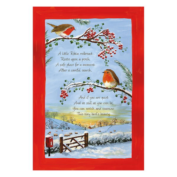 eddingtons A LITTLE ROBIN RED BREAST TEA TOWEL 47 X 72CM