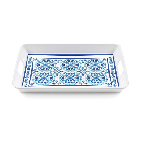 eddingtons BLUES LARGE RECTANGULAR TRAY WITH HANDLES 48CM X 34CM