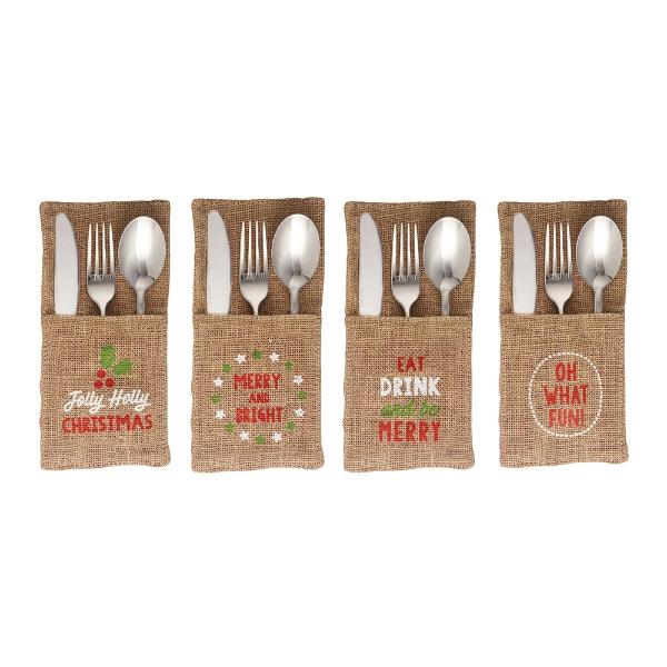 Eddingtons CHRISTMAS JUTE SLEEVE CUTLERY HOLDER SET OF 4