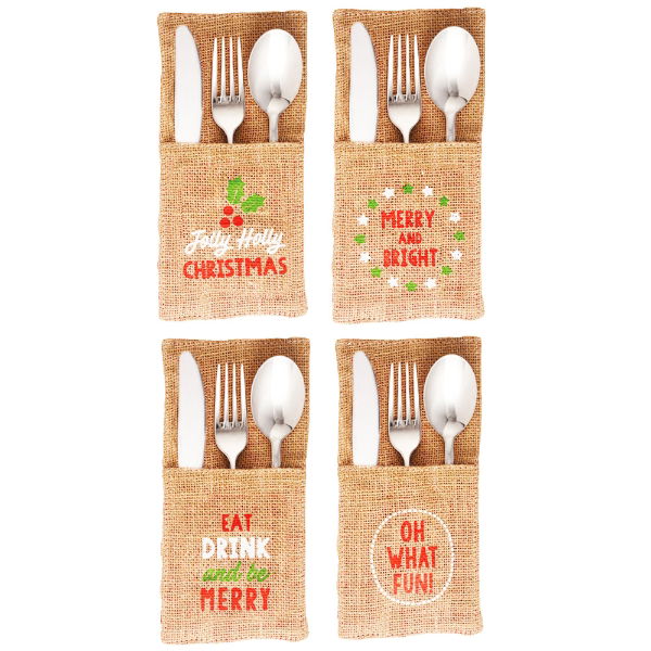 eddingtons CHRISTMAS JUTE SLEEVE CUTLERY HOLDER SET OF 4