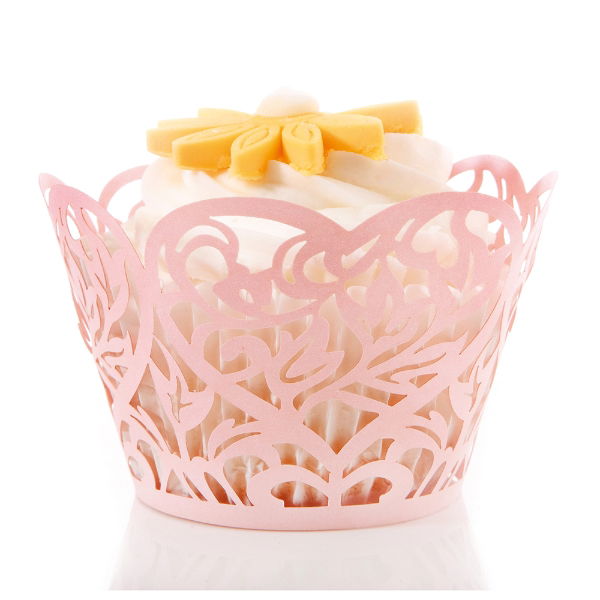 eddingtons ####LASER CUT CUP CAKE WRAPS PINK HEART (10)