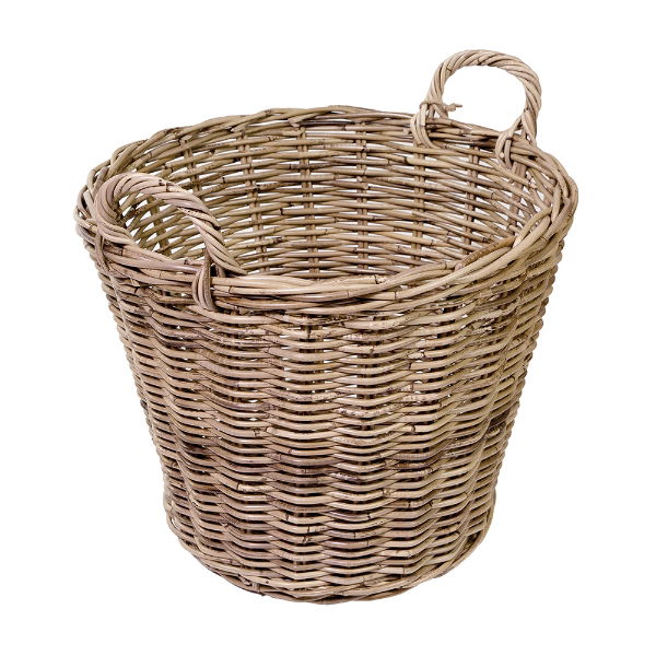 eddingtons RATTAN ROUND GREY HANDLED LOG BASKET