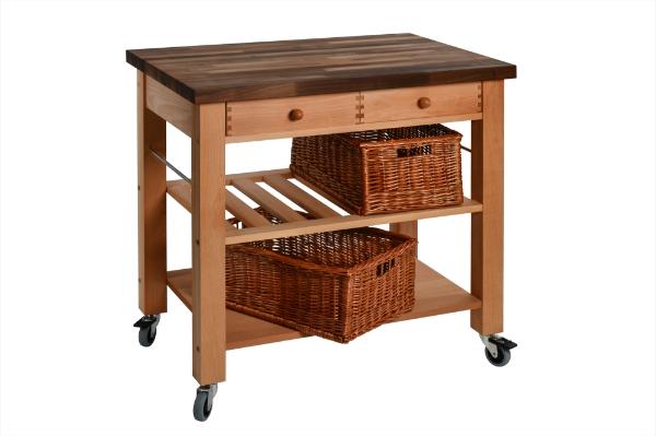 Eddingtons WALNUT BLOCK TOP TROLLEY X 2 BASKETS