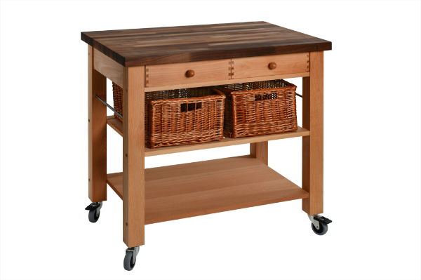 eddingtons WALNUT BLOCK TOP TROLLEY x 2 BASKETS