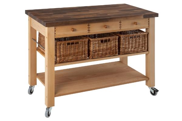 Eddingtons WALNUT BLOCK TOP TROLLEY X 3 BASKETS