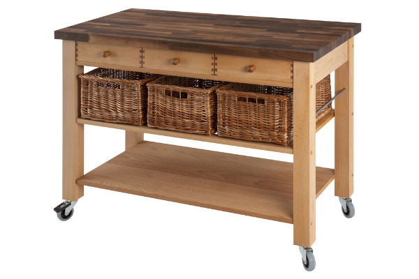 eddingtons WALNUT BLOCK TOP TROLLEY x 3 BASKETS