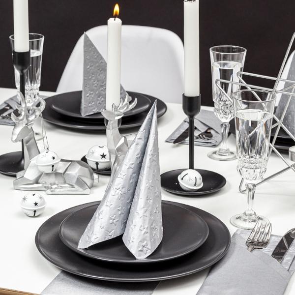 Eddingtons EMBOSSED SILVER STARS PAPER NAPKINS 33 X 33CM