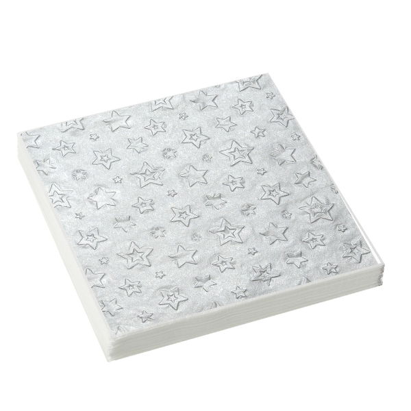 eddingtons EMBOSSED SILVER STARS PAPER NAPKINS 33 X 33CM