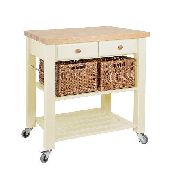 eddingtons LAMBOURN 2 DRAWER PAINTED TROLLEY - BUTTERCREAM NATURAL TOP