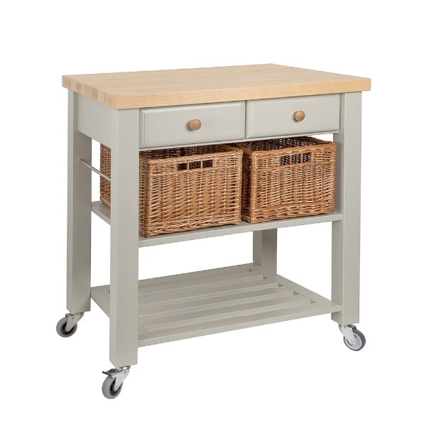 eddingtons LAMBOURN 2 DRAWER PAINTED TROLLEY - FRENCH GREY NATURAL TOP