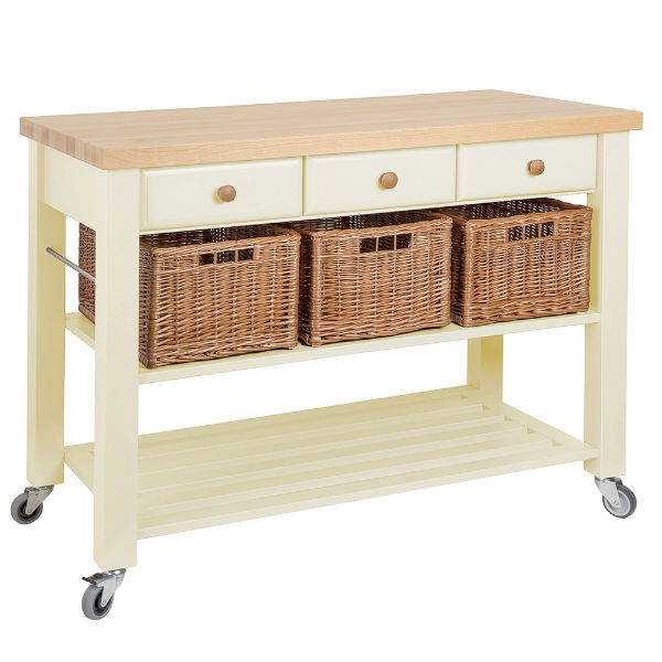 eddingtons LAMBOURN 3 DRAWER PAINTED TROLLEY - BUTTERCREAM NATURAL TOP